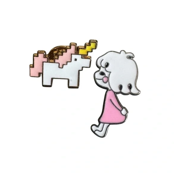 Pixel Unicorn and Girl Enamel Pin Set - Picture 3 of 4